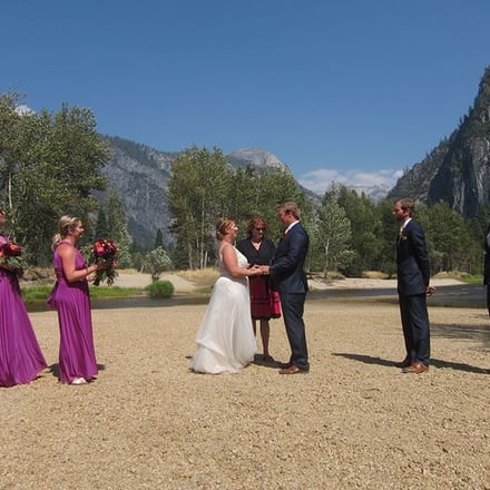 River-side wedding ceremony in Yosemite Valley